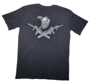 T-Shirt - Black Marle- Skull & Cross Guns