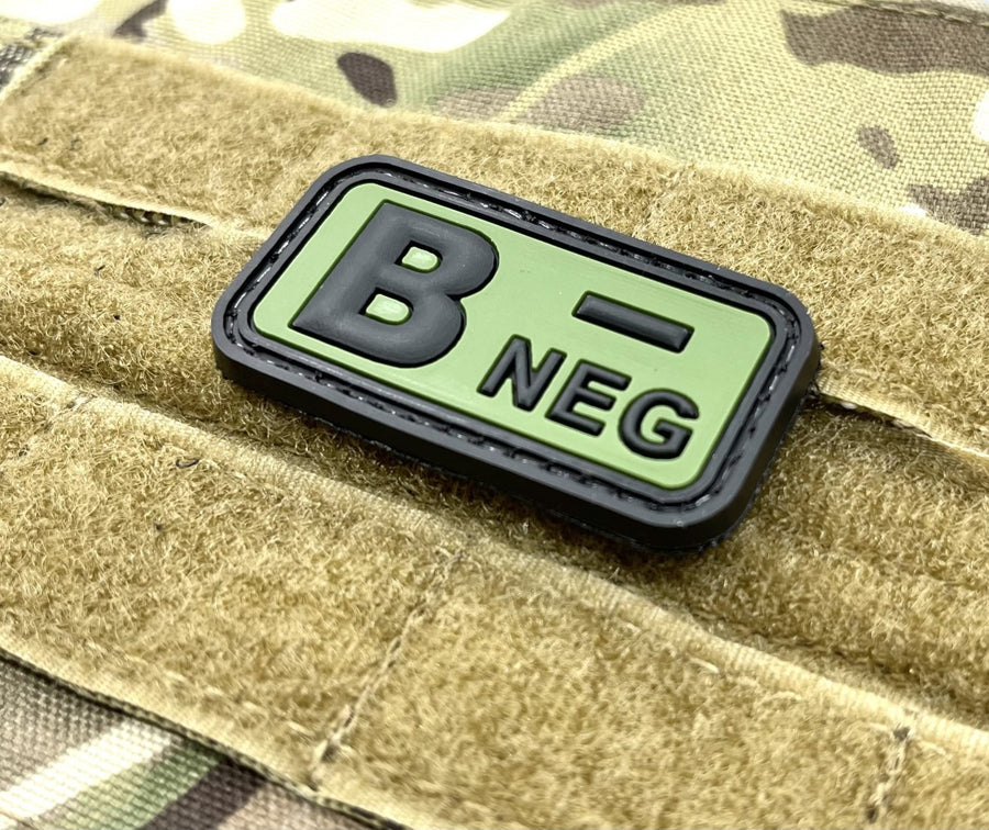 PVC Blood Type B NEG Patch Green and Black 5cm x 2.6cm