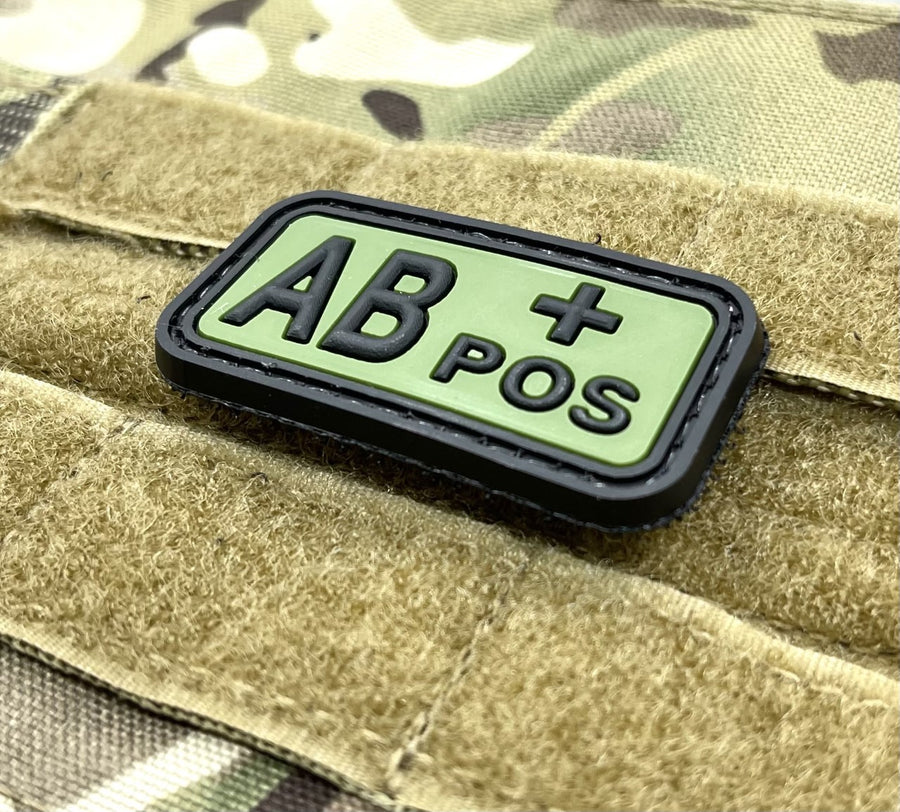 PVC Blood Type AB POS Patch Green and Black 5cm x 2.6cm