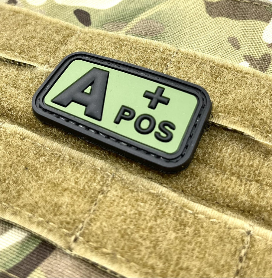 PVC Blood Type A POS Patch Green and Black 5cm x 2.6cm