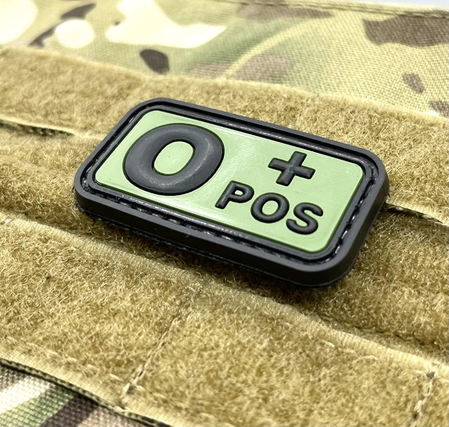 PVC Blood Type O POS Patch Green and Black 5cm x 2.6cm